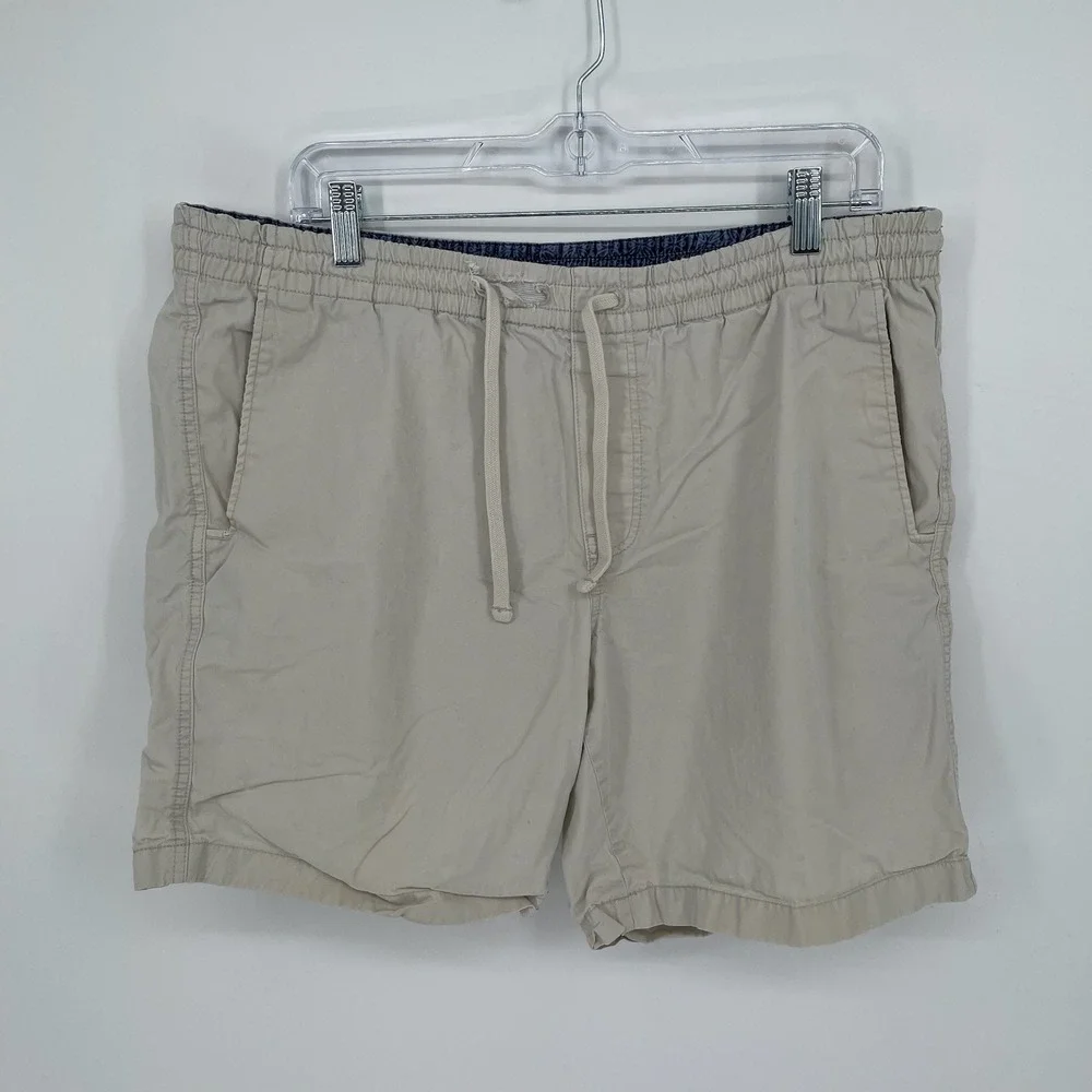 Chaps Men's Beige Elastic Waist Drawstring Cotton Chino Shorts Size Large
